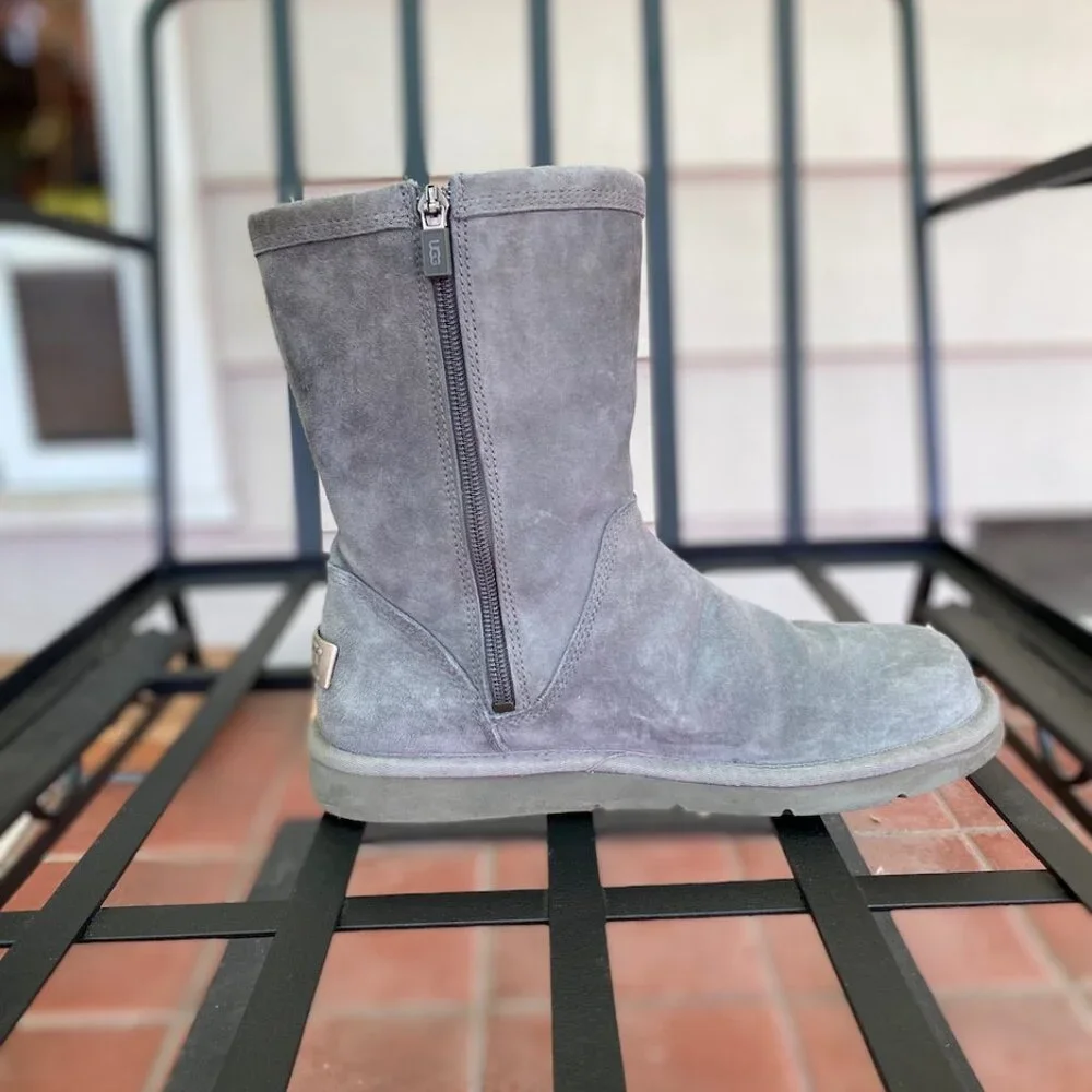 UGG Roslynn Suede Zipper Boots, Gray, Women's Size 8, 1889
